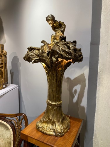 Lighting  - Raoul Larche (1860–1912), Art Nouveau Gold Plated Bronze Les Blés Lamp