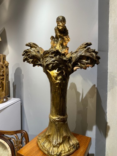 Raoul Larche (1860–1912), Art Nouveau Gold Plated Bronze Les Blés Lamp - 