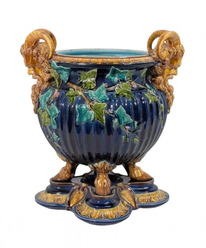 Sarreguemines circa 1900, Large Planters With Faun Motifs