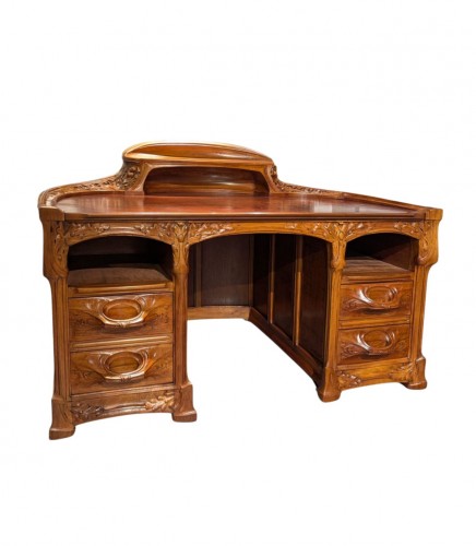 Hector Michaut (1874-1923),  Art Nouveau Seaweed-patterned Desk And Its Armchair