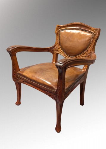 Hector Michaut (1874-1923), Bureau aux Algues & son fauteuil - Mobilier Style Art nouveau