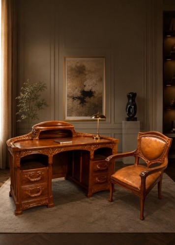 XXe siècle - Hector Michaut (1874-1923), Bureau aux Algues & son fauteuil