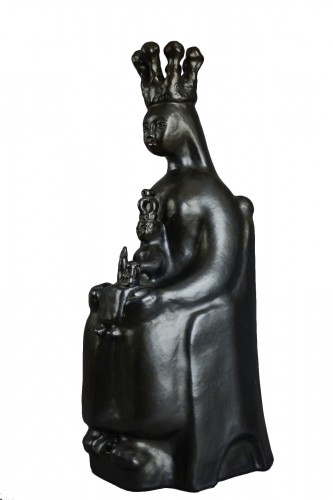 Georges Jouve (1910 - 1964) Black virgin in majesty Ceramic sculpture 50s