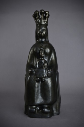 Georges Jouve (1910 - 1964) Black virgin in majesty Ceramic sculpture 50s - Porcelain & Faience Style 50