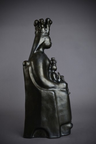 Porcelain & Faience  - Georges Jouve (1910 - 1964) Black virgin in majesty Ceramic sculpture 50s