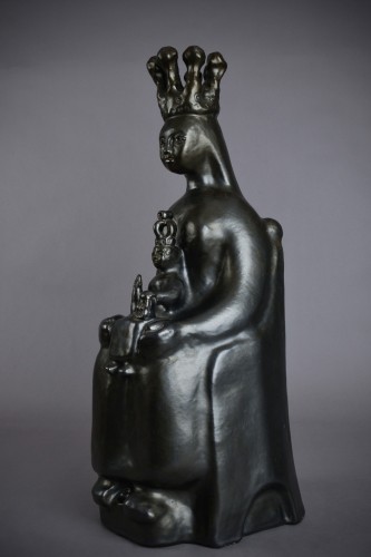 20th century - Georges Jouve (1910 - 1964) Black virgin in majesty Ceramic sculpture 50s