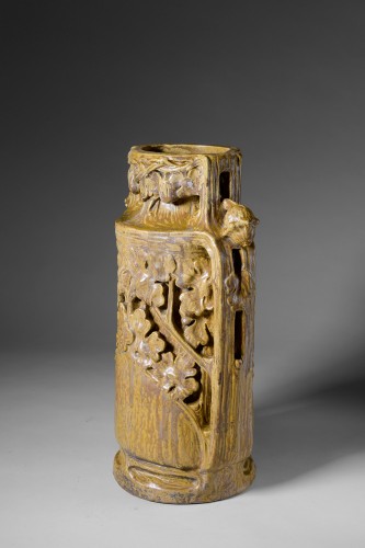 Georges HOENTSCHEL, Large vase with Oak decoration Art Nouveau - Porcelain & Faience Style Art nouveau