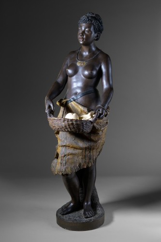 Goldscheider - terre cuite d'une femme africaine au panier - Céramiques, Porcelaines Style Art nouveau