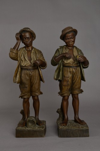 Goldscheider, Pair of young blacks, Orientalist terracotta - Porcelain & Faience Style Art nouveau