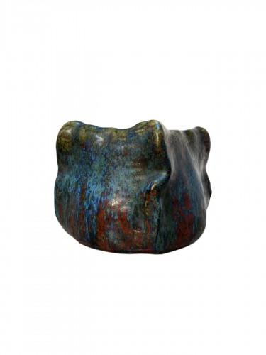Pierre-Adrien Dalpayrat, vase carré bosselé en céramique émaillée