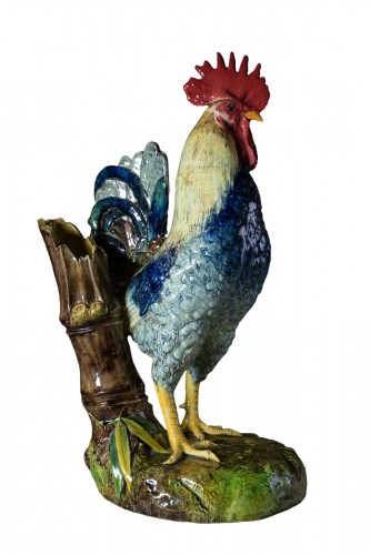 Delphin Massier (1836 - 1907) - Coq, céramique en barbotine polychrome