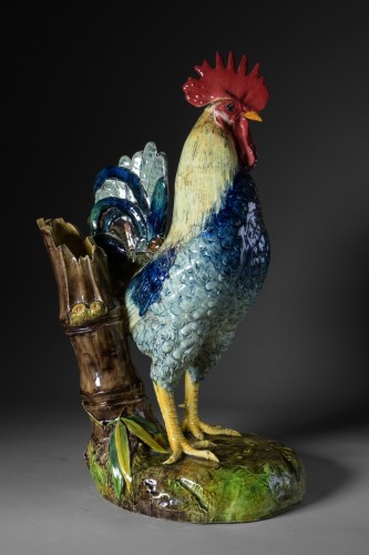 Céramiques, Porcelaines  - Delphin Massier (1836 - 1907) - Coq, céramique en barbotine polychrome