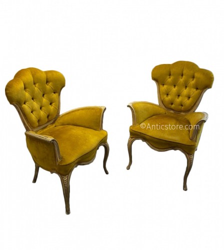 Pair of armchairs with armrests in inverted butterfly wings Art Deco