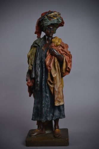 Porcelain & Faience  - Goldscheider - The Fabric Seller - Orientalist terracotta sculpture