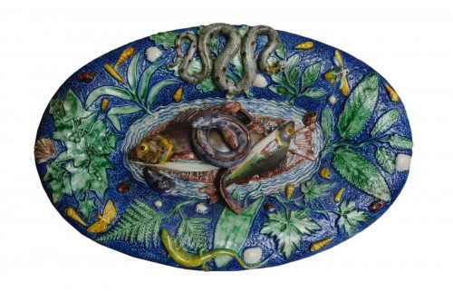 Achille &amp; Victor Barbizet - Majolica - Round aquatic dish Ceramic Palissyst