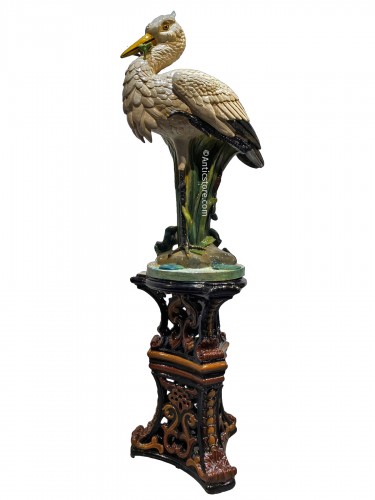 Majolica -  Faïence de Toul - Bellevue, Heron with the frog on its column