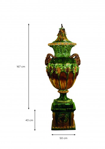 important Majolica - jar on foot-shower in glazed Terracotta  - Porcelain & Faience Style Art nouveau