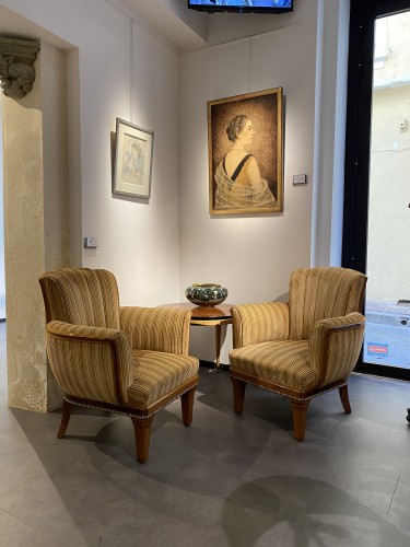 20th century - Paul Follot, Pair Of Armchair, Ivory Frieze Art Deco furnitures