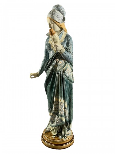 La Fileuse, Barbotine Enemaled ceramic - Albert-Ernest Carrier-belleuse