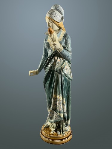 Porcelain & Faience  - La Fileuse, Barbotine Enemaled ceramic - Albert-Ernest Carrier-belleuse