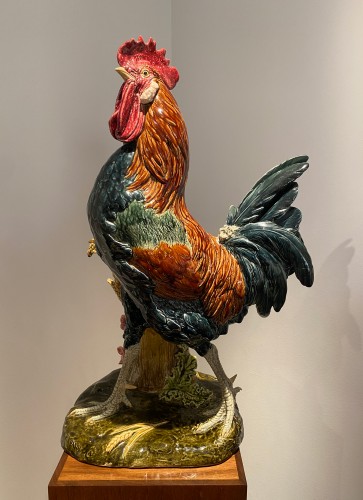 Paul Comoléra (1813-1890)  - Rooster and hen in barbotine. - Porcelain & Faience Style Art nouveau