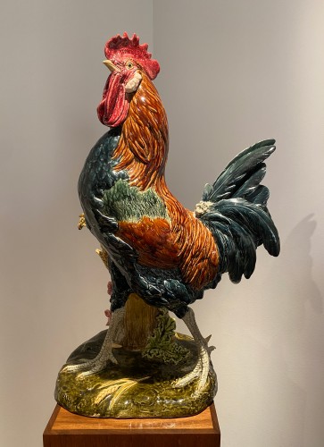 Paul Comoléra (1813-1890)  - Rooster and hen in barbotine ceramic - Porcelain & Faience Style Art nouveau