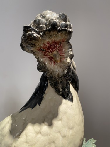 Porcelain & Faience  - Paul Comoléra (1813-1890)  - Rooster and hen in barbotine.