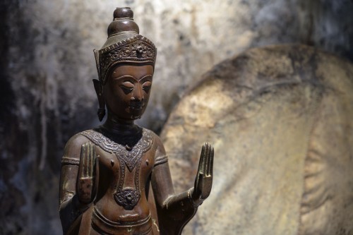 Asian Works of Art  - Ayutthaya, Buddha adorned, Bronze Thailand 17th