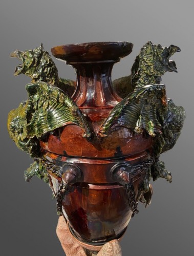 Paire de vases aux dragons sur pieds d'échassiers en céramique - Objet de décoration Style Art nouveau