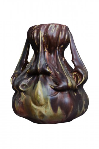 Ernest Bussière (1863-1913) -ceramique art nouveau Vase au chardons