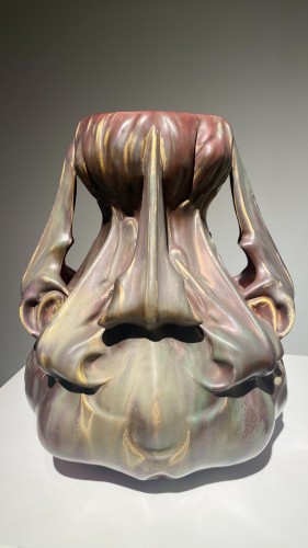Céramiques, Porcelaines  - Ernest Bussière (1863-1913) - Céramique Art Nouveau Vase au chardons