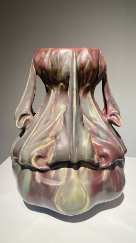 XXe siècle - Ernest Bussière (1863-1913) - Céramique Art Nouveau Vase au chardons