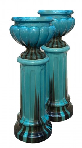 Clément MASSIER (1844 - 1917) - Pair of blue columns Art Nouveau