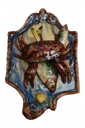 Alfred Renoleau (1854 -1930) - Plaque palissyste au crabe Barbotine Céramique