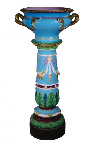 Minton - Vasque aux serpents sur sa colonne Barbotine britannique