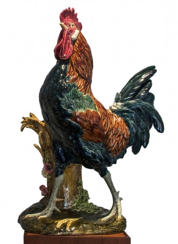 Paul Comoléra (1813-1890) - Céramique - Coq en barbotine faisant bouquetière