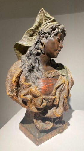 Céramiques, Porcelaines  - Goldscheider, Buste d'une jeune africaine, Sculpture terre cuite orientaliste