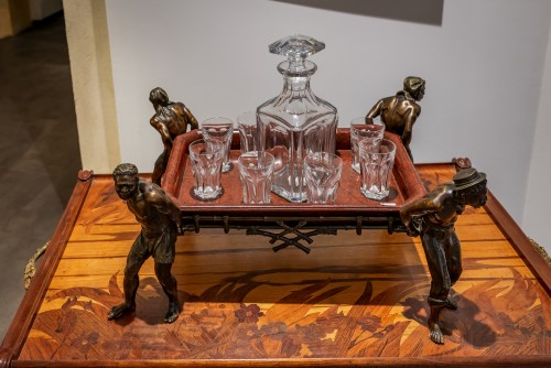 Quatre abyssins en bronze portant un plateau en bois laqué - Objet de décoration Style Napoléon III