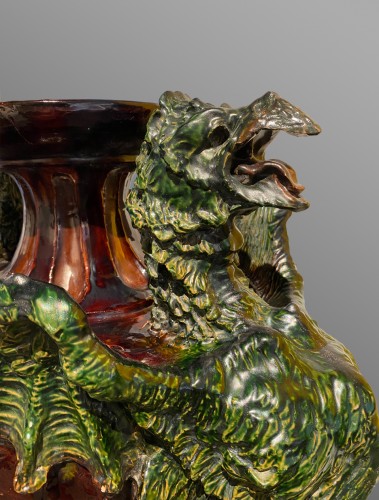 Paire de vases aux dragons sur pieds d'échassiers - Objet de décoration Style Art nouveau