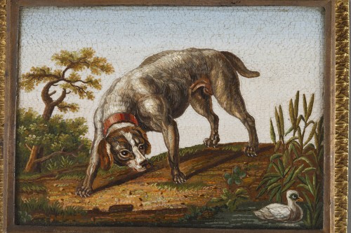 Early 19th Century Micromosaic Dog chasing a duck After GIOACCHINO BARBERI - Objects of Vertu Style Empire