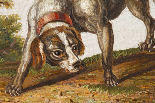 19th century - Early 19th Century Micromosaic Dog chasing a duck After GIOACCHINO BARBERI