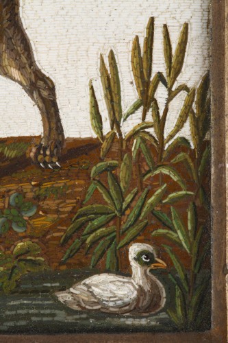 Empire - Micro-mosaïque du XIXe siècle  "Chien chassant un canard" d'après GIOACCHINO BARBERI