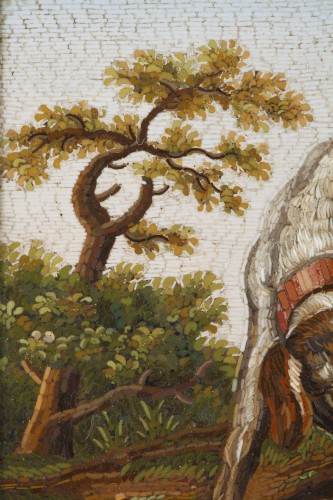Antiquités - Micro-mosaïque du XIXe siècle  "Chien chassant un canard" d'après GIOACCHINO BARBERI