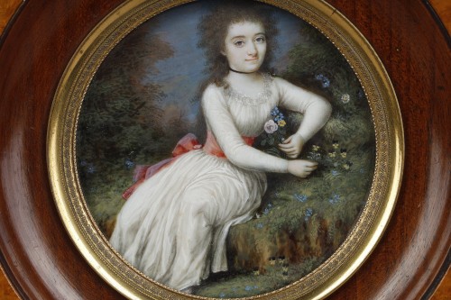 Objets de Vitrine Miniatures - Miniature sur ivoire portrait de femme, XVIIIe siècle