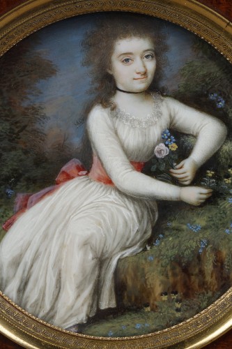 XVIIIe siècle - Miniature sur ivoire portrait de femme, XVIIIe siècle