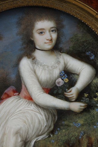 Miniature sur ivoire portrait de femme, XVIIIe siècle - 