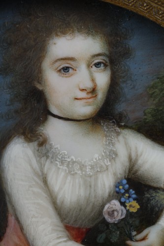 Antiquités - Miniature on ivory portrait of a woman, 18th century