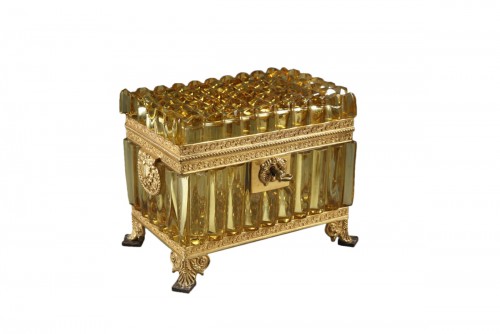 Early 19th century French cut crystal box in Rare Amber color. 