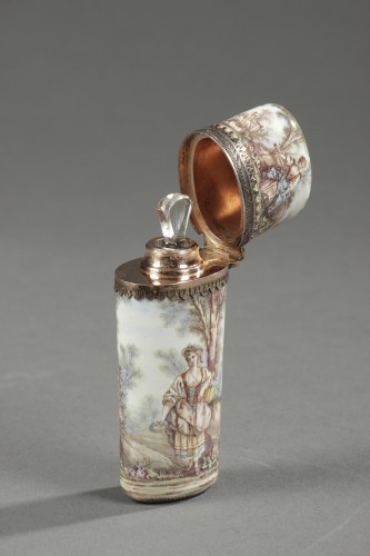 Antiquités - Limoges enamel flask  19th century 