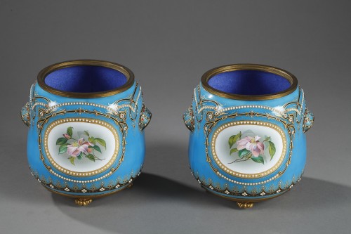 Pair of blue Bresse enamel jardiniere - Decorative Objects Style Napoléon III